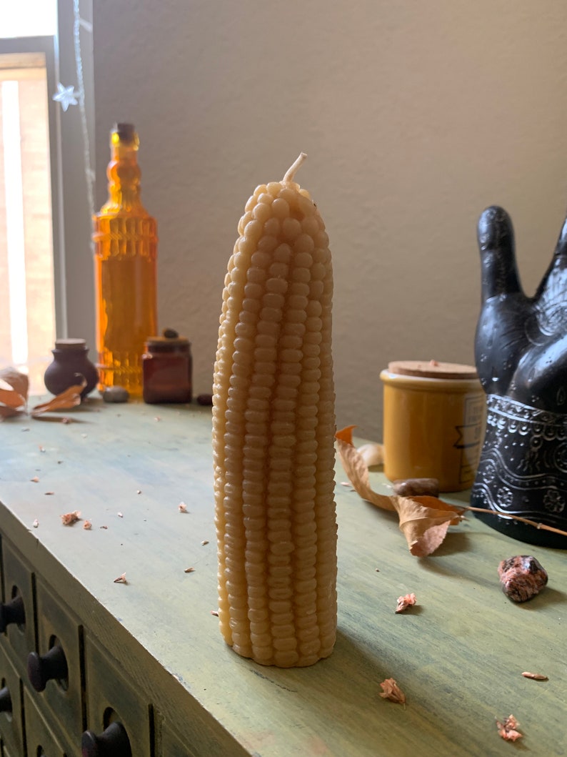 Yellow Corn Cob Shaped Beeswax Pillar Candle image 4