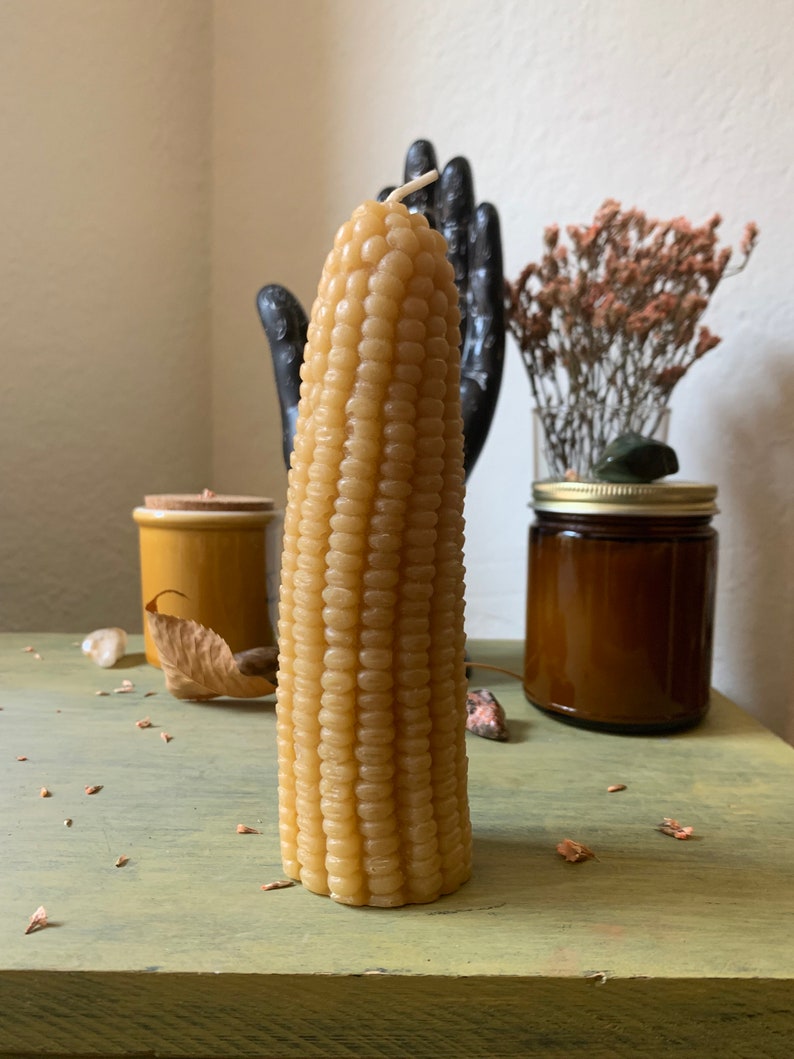 Yellow Corn Cob Shaped Beeswax Pillar Candle image 3