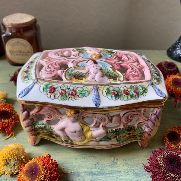 Rare Italian Capodimonte Porcelain Jewelry Casket Box