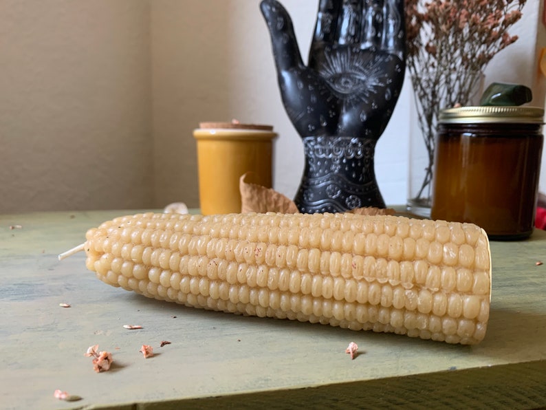 Yellow Corn Cob Shaped Beeswax Pillar Candle image 1