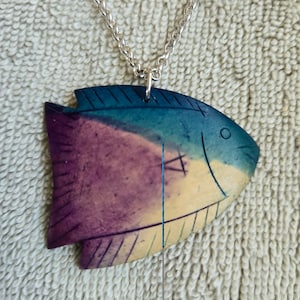 Fish pendant necklace handmade from coconut shell