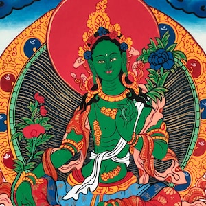 Green Tara , Tibetan Wall Decoration Painting | Sacred Thangka Painting for Meditation and Good Luck to house