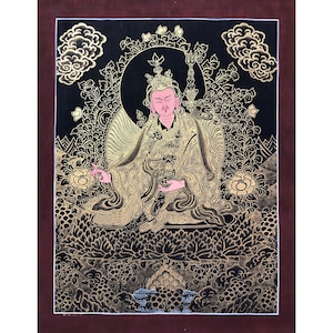 Guru Rinpoche, Padmasambhava Tibetan Wall Decoration Painting | Sacred Thangka Painting for Meditation and Good Luck to house