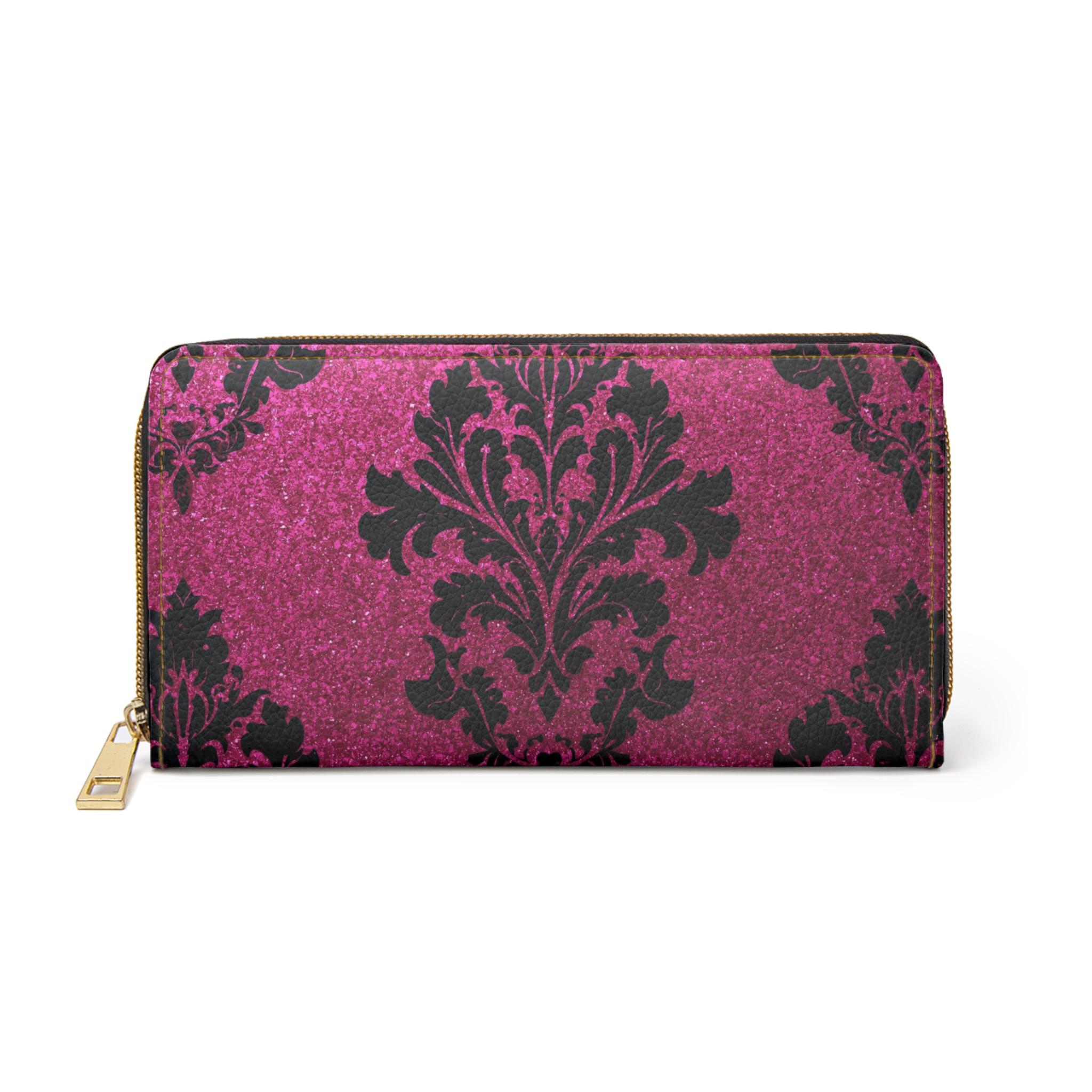 Vintage Damask Pattern Zipper Wallet | Pink Black Baroque Design - Etsy