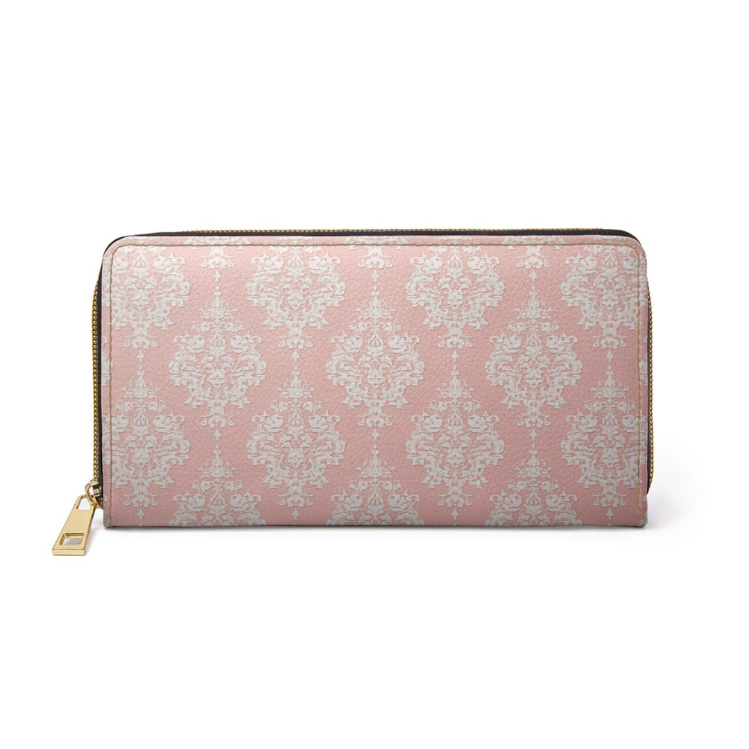 Pink Damask Zipper Wallet | Vintage Floral Pattern, Gold Zip - Etsy
