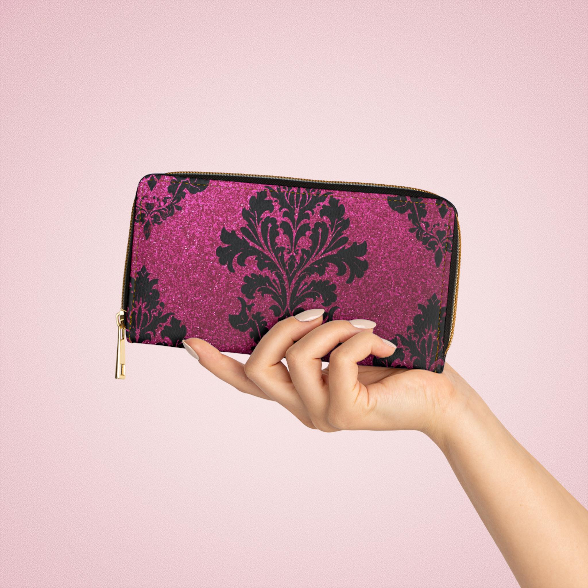Vintage Damask Pattern Zipper Wallet | Pink Black Baroque Design - Etsy