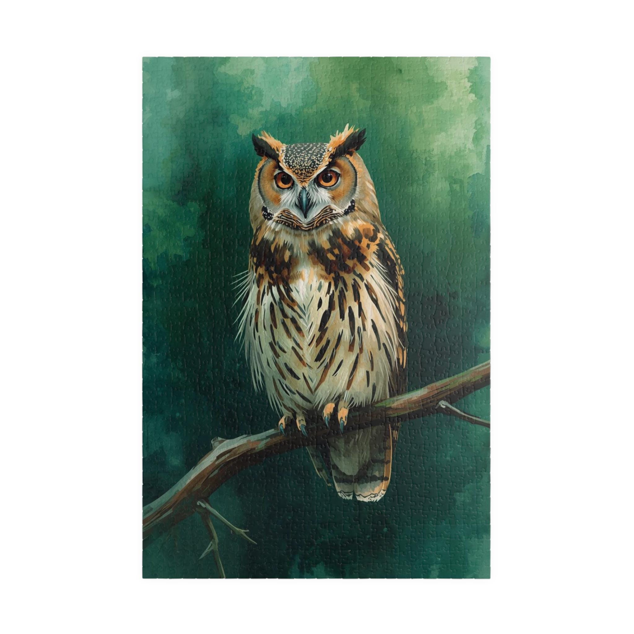 Great Horned Owl Artwork Puzzle | Owl Jigsaw Puzzle, Forest Wildlife Scene