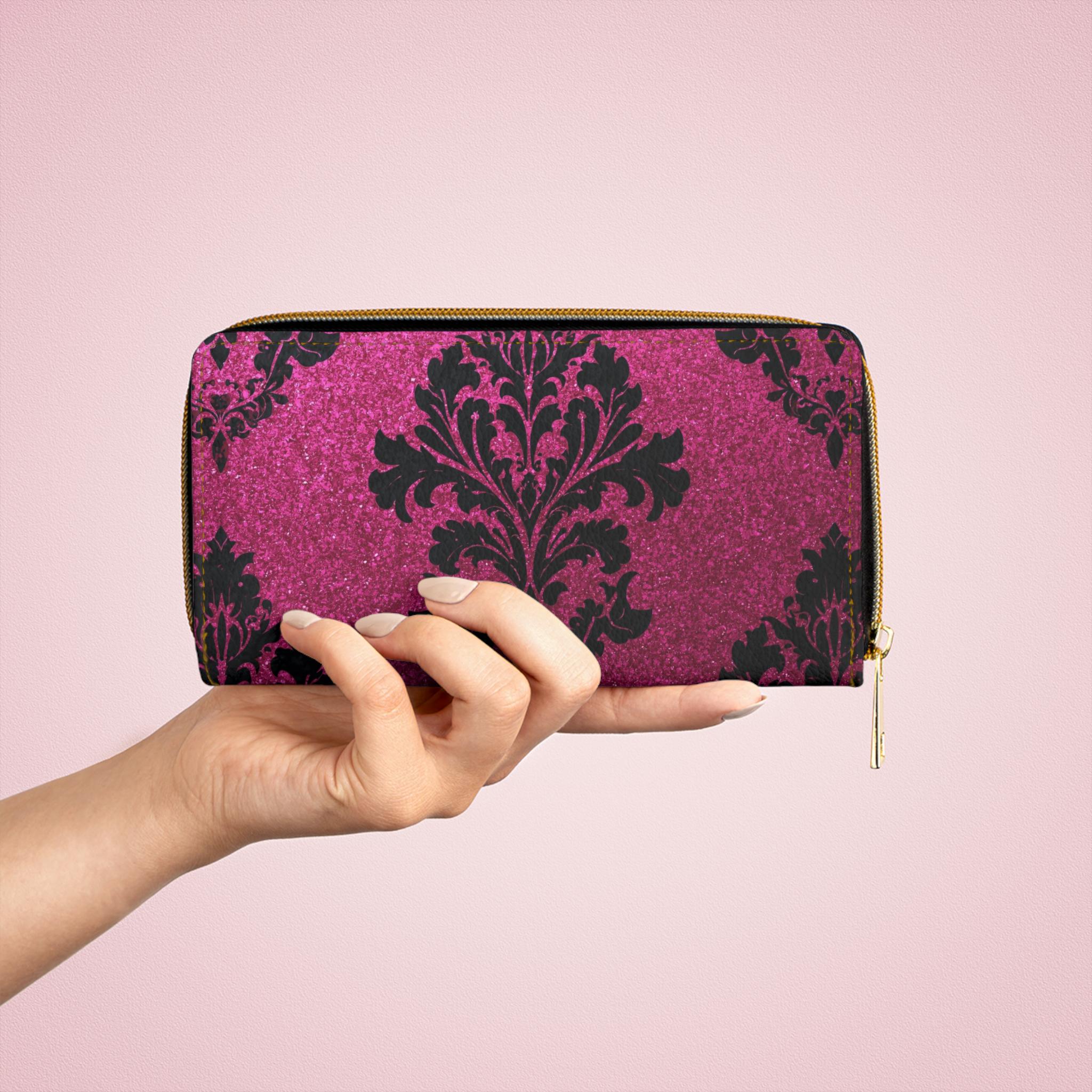 Vintage Damask Pattern Zipper Wallet | Pink Black Baroque Design - Etsy