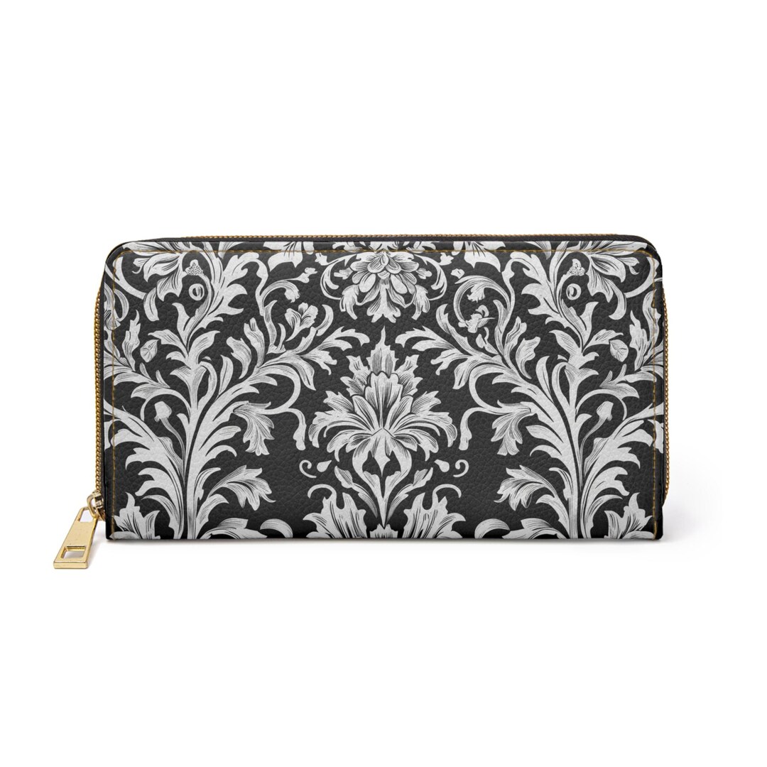 Vintage Damask Print Zipper Wallet | Black & White Floral - Etsy