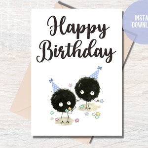 Cartão de aniversário para impressão, cartão de aniversário para download, cartão de aniversário, cartão de aniversário do Studio Ghibli