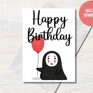 Carte d'anniversaire imprimable, carte d'anniversaire téléchargeable, carte d'anniversaire, carte d'anniversaire Studio Ghibli, carte d'anniversaire anime