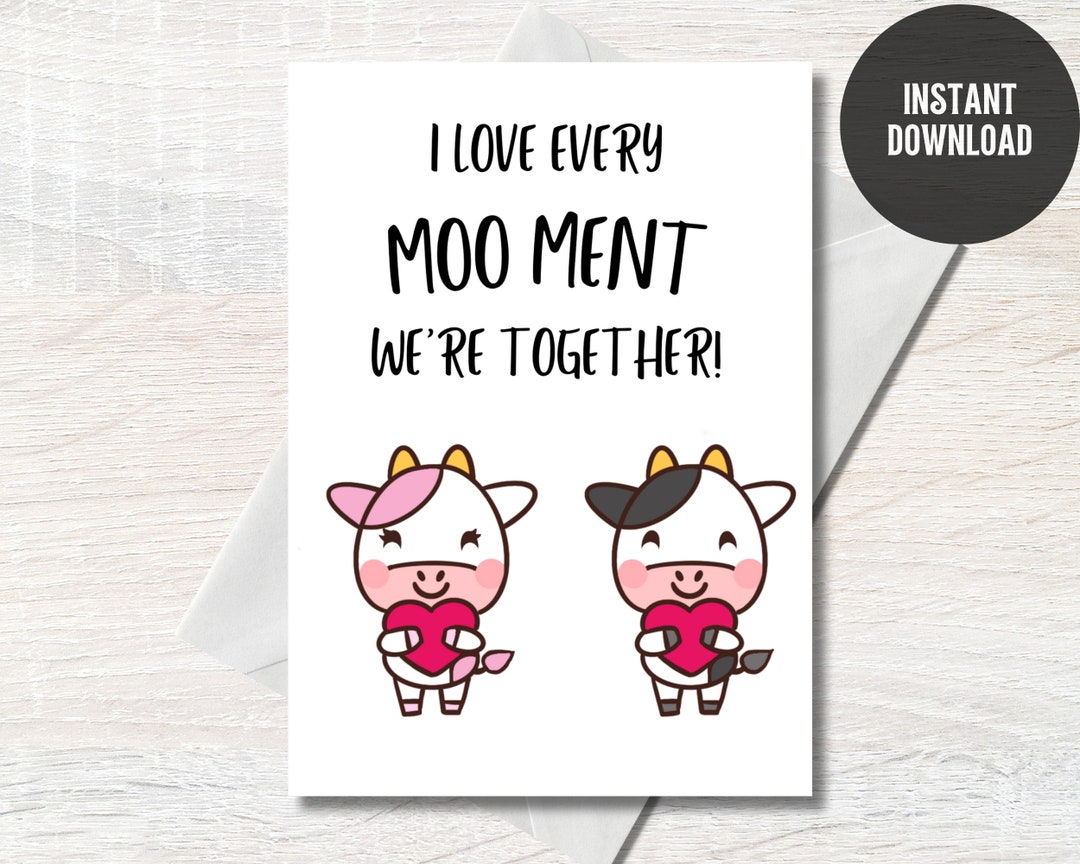 Printable Pun Card, Downloadable Pun Card, Pun Cow Card, Love Pun Card ...