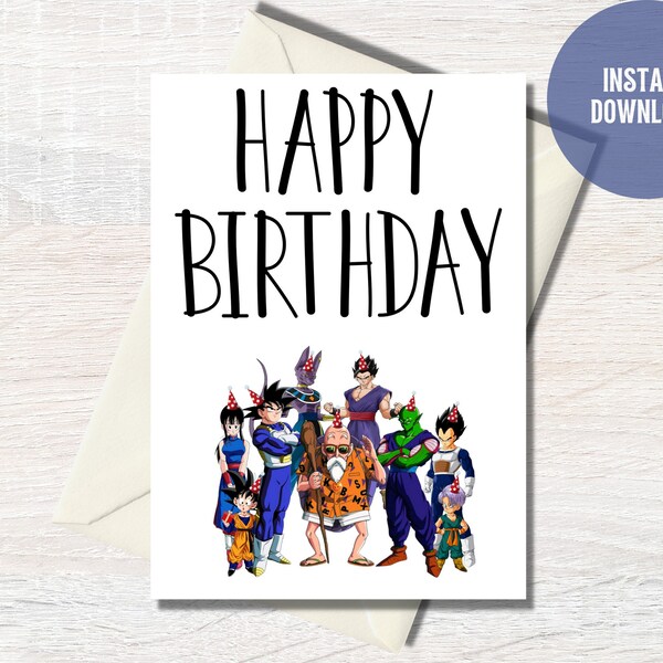 Carte d'anniversaire imprimable, carte d'anniversaire téléchargeable, carte d'anniversaire, carte d'anniversaire anime,