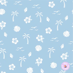 Beach Day in Light Blue and White Seamless Pattern, High Resolution File for Fabric or Paper Printing, Digital Download, Blue Background