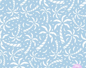 Palm Trees in White on Light Blue, Seamless Pattern for Fabric Printing or Paper Printing, 300dpi High Resolution, Digital Download
