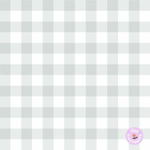 May include: A white and light gray gingham pattern background.