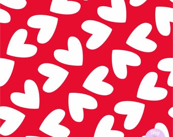 White Hearts on Bright Red, Seamless Pattern for Fabric Printing or Paper Printing, High Resolution Digital Download, Diagonal Hearts