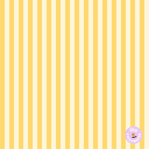 May include: A background with vertical stripes in alternating shades of yellow and cream. The stripes are evenly spaced and create a simple, clean pattern. A small, round sticker in the bottom right corner has the text "Hey Lilly White".