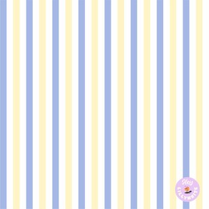 May include: A repeating pattern of vertical stripes in alternating colors of light blue, pale yellow, and white. In the bottom right corner, there is a circular logo containing the text Hey LILLYWHITE with a small orange cartoon character.