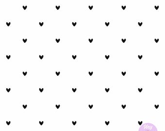 Black Hearts on White, Seamless Pattern for Fabric or Paper Printing, High Resolution Digital Download, Love Heart Repeat Printable, JPEG