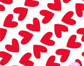 Bright Red Hearts on White, Seamless Pattern for Fabric Printing or Paper Printing, High Resolution Digital Download, Diagonal Hearts
