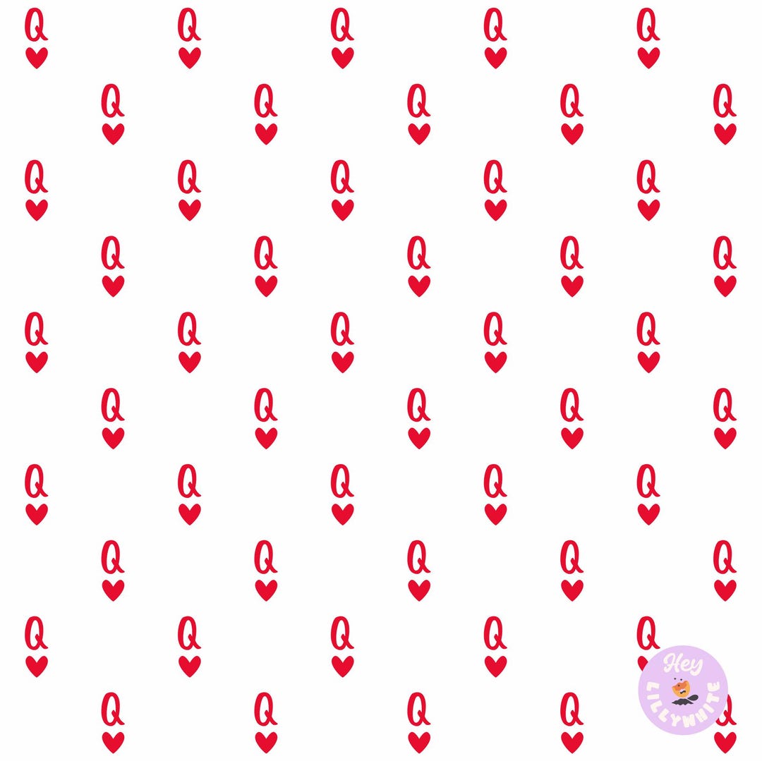 Bright Red Q and Heart on White, Seamless Pattern for Fabric or Paper ...