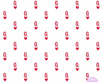 Bright Red Q and Heart on White, Seamless Pattern for Fabric or Paper Printing, High Resolution Digital Download, Love Heart Printable