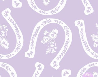 Missy Maker Horseshoe Seamless Pattern, White on Light Lavender, 300dpi High Resolution File for Fabric or Paper Printing, Western Cowgirl