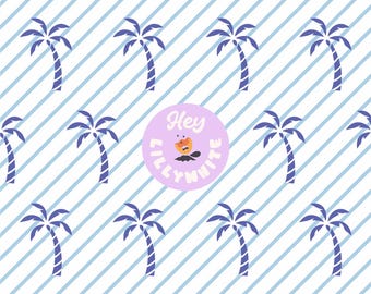 Palm Trees on Diagonal Stripes in Betty Blue, Light Blue and White, Tropical Seamless Pattern for Fabric or Paper Printing, 300dpi File