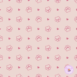 Bone and Pink Mauve Paw Print Seamless Pattern, Cat Paws or Dog Paws Repeat, Animal Paws Surface Pattern Design, 300dpi High Resolution File