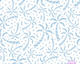 Palm Trees in Light Blue on White, Tropical Seamless Pattern for Fabric Printing or Paper Printing, 300dpi High Resolution, Digital Download