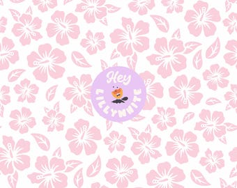 Light Pink Hibiscus Flower on White, Seamless Pattern for Fabric Printing or Paper Printing, 300dpi High Resolution File, Digital Download