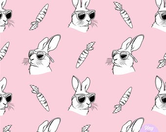 Bunny Cools Seamless Repeating Pattern in Light Pink, White and Black High Resolution File for Fabric or Paper Printing, Easter Rabbit