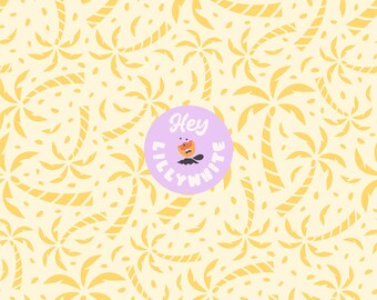 Palm Trees in Yellow on Light Yellow, Tropical Seamless Pattern for Fabric or Paper Printing, 300dpi High Resolution, Digital Download