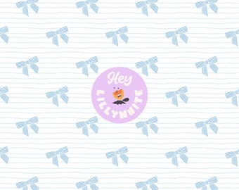 Light Blue and White Striped Seamless Pattern, Repeating File for Fabric or Paper Printing, 300dpi High Resolution, Blue Bows and Stripes