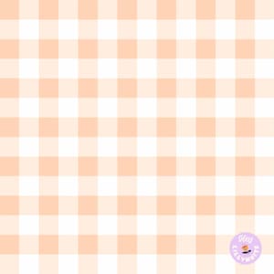 Könnte beinhalten: Ein nahtloses Muster aus abwechselnden Pfirsich- und weißen Quadraten. Das Muster ist ein klassisches Gingham-Design.