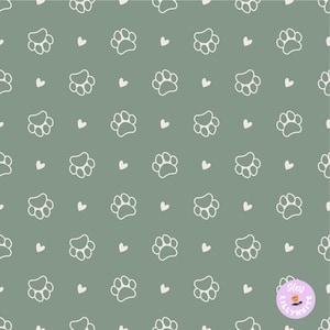 Sage and Mist Paw Print Seamless Pattern, Cat or Dog Paw Design for Fabric or Paper Printing, 300dpi High Resolution File, Animal Paw Prints