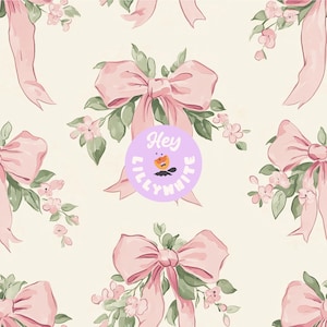 Pink Coquette Bow Seamless Pattern, Vintage Seamless Pattern, Pink Grandmillenial Repeating Pattern, Digital Download, Pink Bow Background
