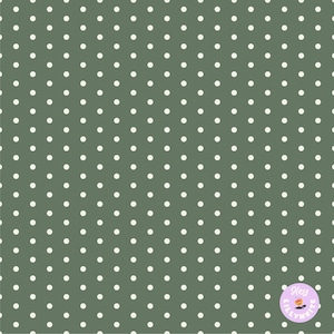 May include: A green background with a white polka dot pattern. The text "Hey Lillywhite" is in a circle with a pink background and a small flower graphic.