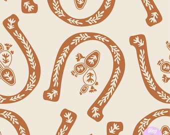 Missy Maker Horseshoe Seamless Pattern in Sand and Terracotta, 300dpi High Resolution File for Fabric or Paper Printing, Boho Cowboy Repeat