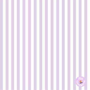 May include: Vertical stripes in alternating shades of white and lavender create a simple, yet elegant pattern. The design is suitable for various applications, such as backgrounds or fabric designs. A small, circular logo with text is in the bottom right corner.