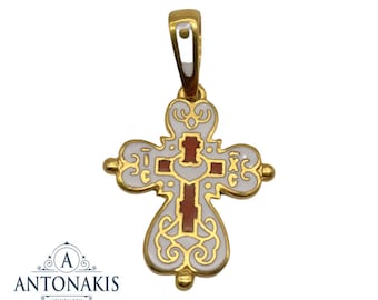 Hand made silver cross gold plated made in the technique of hot enamelling