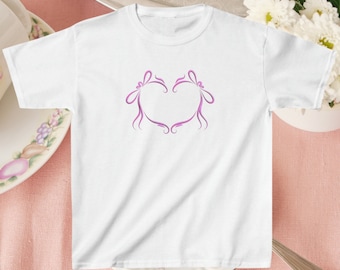 Heart bow baby Tee Women Vintage Graphic Baby Tee Cottagecore Shirt Cute Baby Tee coquette Baby Tee Y2K Clothing Heart bow Crop Top