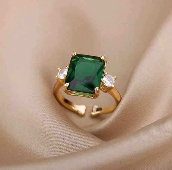 1 Gram Gold Plated Green Stone With Diamond Funky Design Ring For Men -  Style B197 – Soni Fashion®