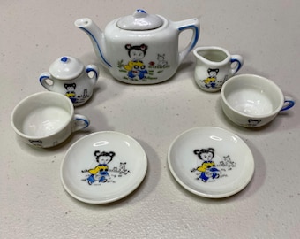 Juego de té japonés vintage de porcelana para niños de 9 piezas