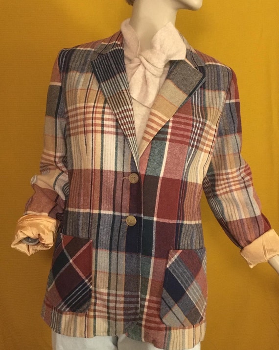 Vintage 1970s Cos Cob peachy plaid blazer - image 1