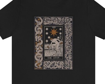 The Star Tarot Shirt - Vintage Tarot Design - Schwarzes Unisex Jersey Kurzarm T-Shirt