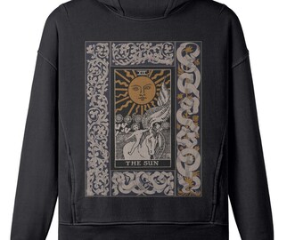Tarot Hoodie - The Sun Card -  Mens or Womens - Washed Slit Hem Turtleneck Hoodie