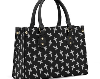 Gothic Handbag - Alternative Style - Black Crosses Bag - Spooky Chic Bag - Cross Pattern