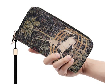 Portafoglio Unicorno Vintage - Floreale - Portafoglio in Pelle Vegana - Medievale - Pochette Unicorno